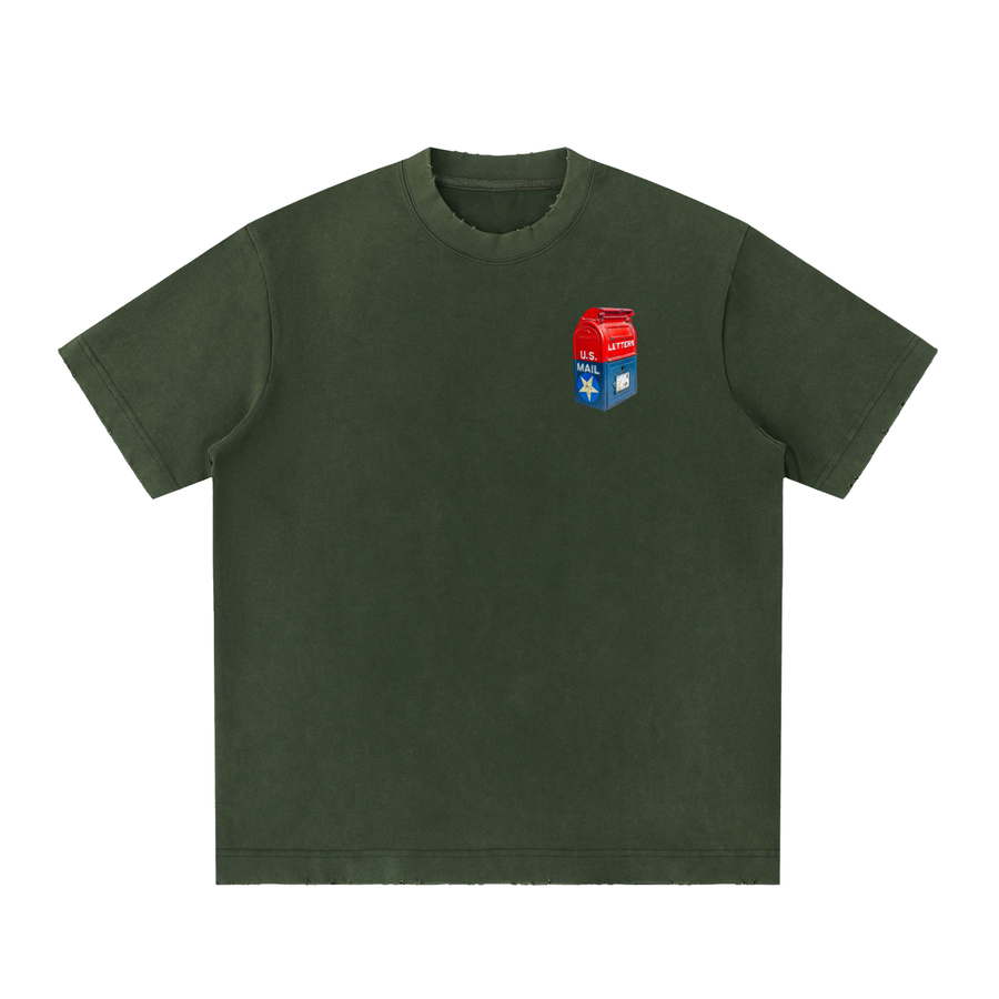 Little Retro Mailbox Tee in Army Green — On The Job Clothing