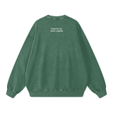 Fruits of Our Labor Snow Wash Sweatshirt in Blackish Green, second view — On The Job Clothing