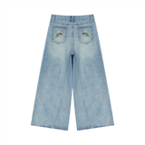 Fruits of Our Labor Wide Leg Jeans (Women's) in washed blue denim, second view — On The Job Clothing