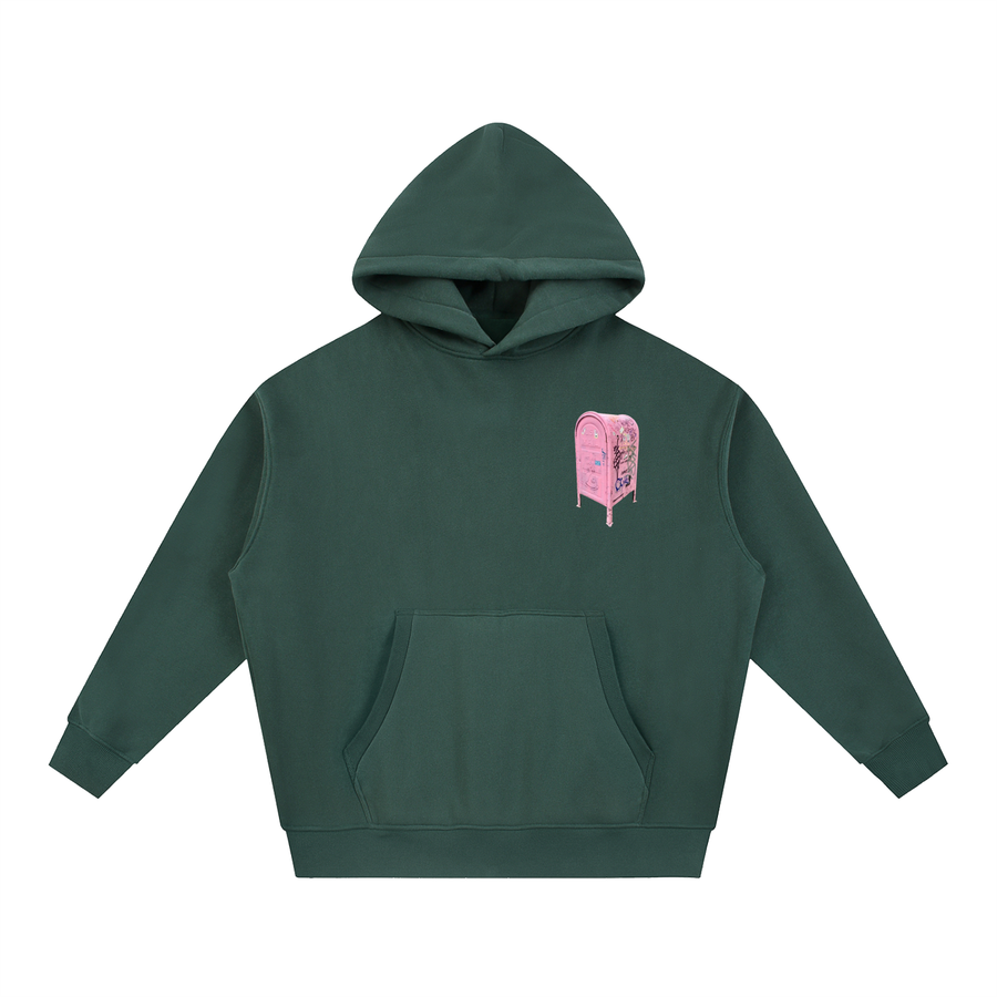 Little Pink Box Hoodie in Dark Green — On The Job Clothing