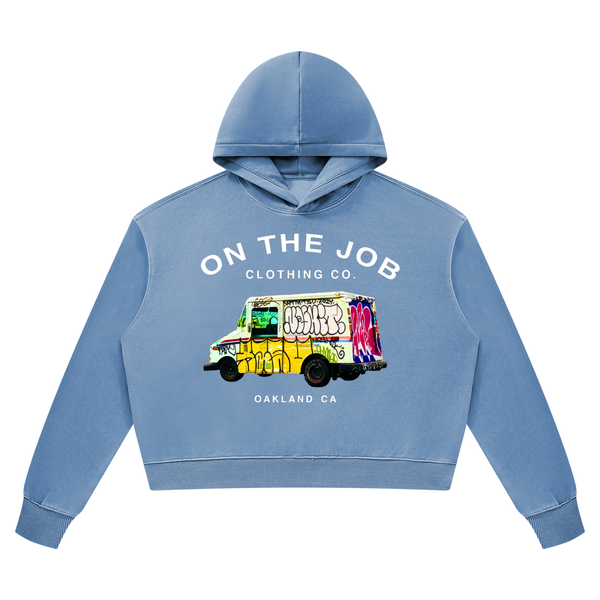 Mail Truck Hoodie - Women in Gray Blue — On The Job Clothing