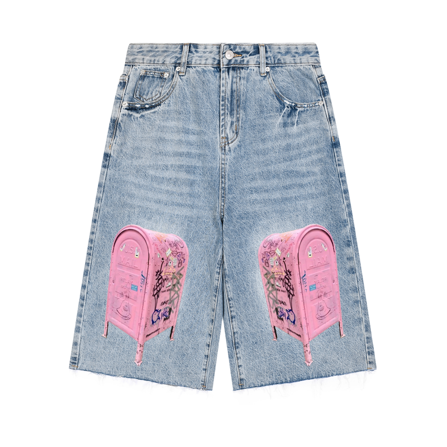Pink Box Wide Leg Short in Jeans Blue — On The Job Clothing