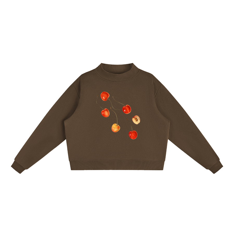 Specimen Mock-Neck Crew in Brown, printed with a public-domain botanical fruit watercolour — On The Job Clothing