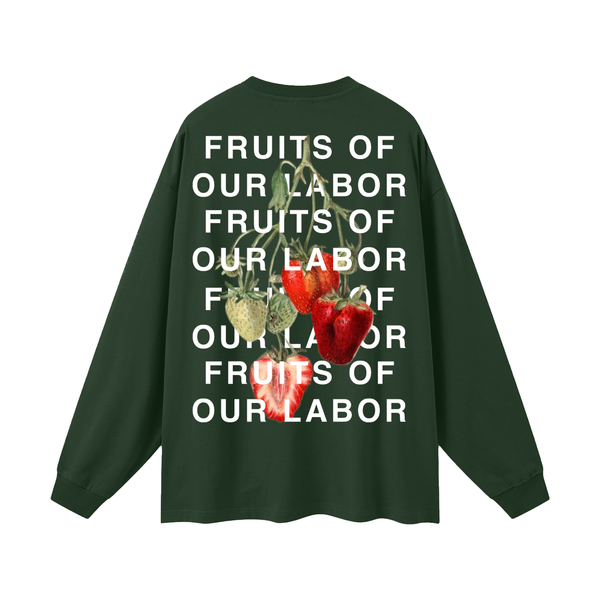 Specimen Long Sleeve in Blackish Green, printed with a public-domain botanical fruit watercolour — On The Job Clothing