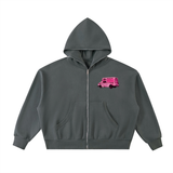 Fleeced Full-Zip Boxy Hoodie in Charcoal Gray — On The Job Clothing