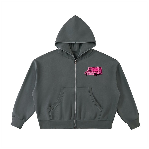 Fleeced Full-Zip Boxy Hoodie in Charcoal Gray — On The Job Clothing