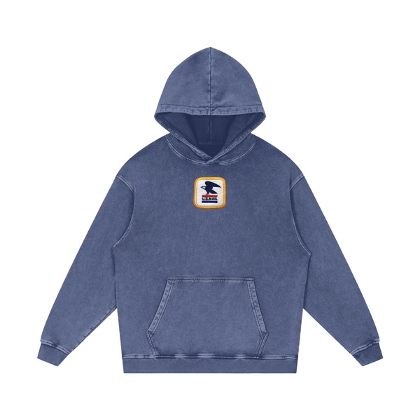 Snow Washed Loose Cotton Hoodie in Dark Blue — On The Job Clothing