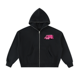 Fleeced Full-Zip Boxy Hoodie in Black — On The Job Clothing