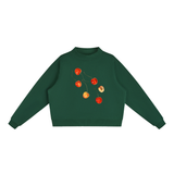 Specimen Mock-Neck Crew in Blackish Green, printed with a public-domain botanical fruit watercolour — On The Job Clothing